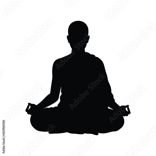 Silhouette of a monk meditating in lotus pose for spiritual peace and serenity vector