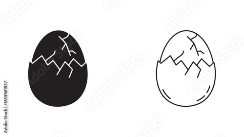 Cracked egg shell outline and filled icon