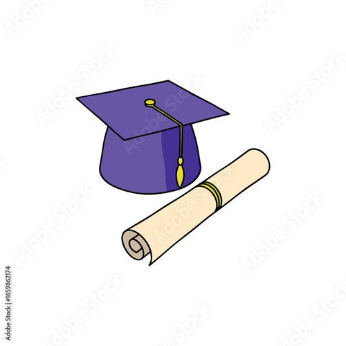 Fotomural Square academic cap and scroll on a white background