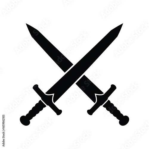 Crossed medieval swords silhouette symbol of battle combat and warfare icon vector