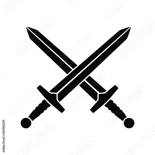 Two crossed swords icon symbolizing battle combat medieval warfare weaponry and strength vector