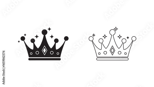 Crown icon outline and filled style with transparent background