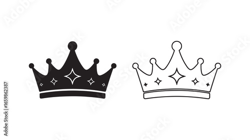 Crown icon outline and solid style with transparent background