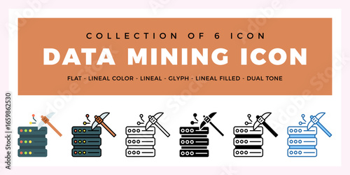 Pack of 6 Vector data mining icon