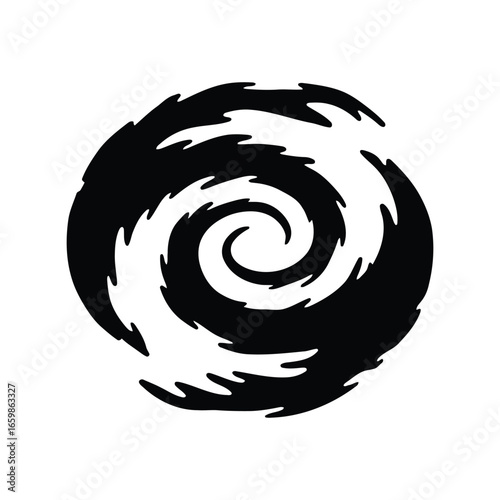 Abstract swirling black and white vortex symbol icon vector