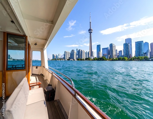 Cityscape view from a boat.  Sunny day on the water