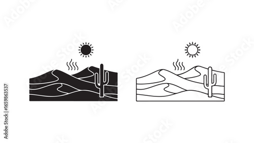 Desert landscape with cactus and sun