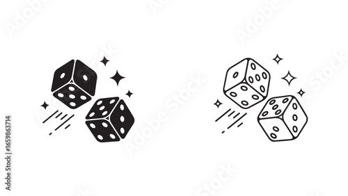 Dice rolling game icons with transparent background