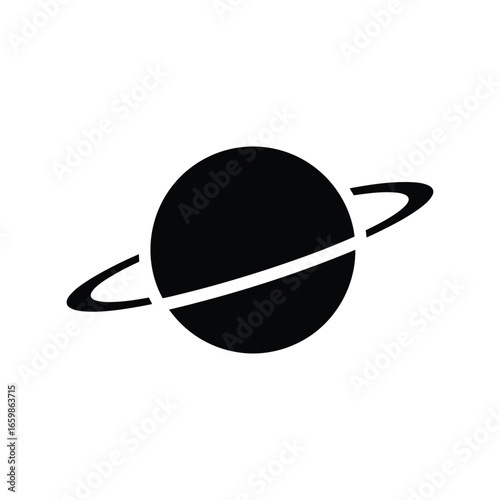 Simple black silhouette of saturn planet with rings minimalist cosmic symbol vector