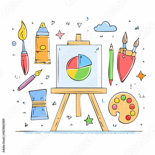 Creative Studio Essentials A Colorful Illustration of Art Supplies, Perfect for Artists and Designers