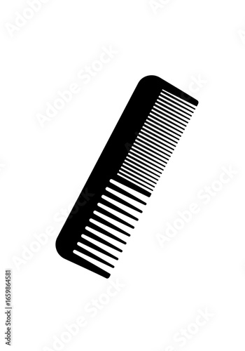 Black silhouette of a hair comb with fine and wide teeth on a white background.