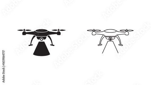 Drone icon outline and filled style with transparent background