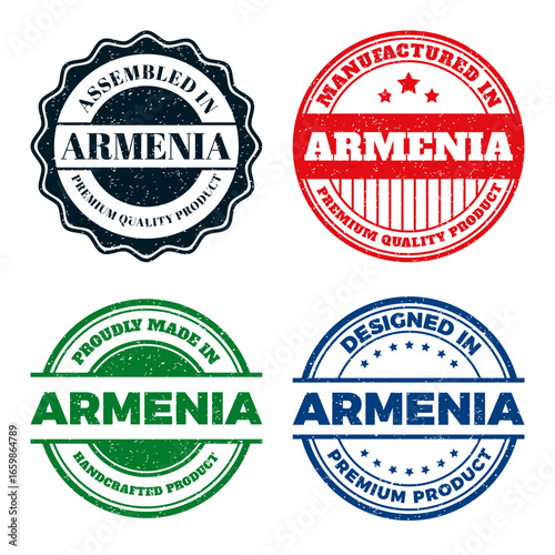Armenian Product Labels. Premium Quality. Handcrafted. Assembled. Designed