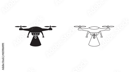 Drone icon outline and filled style with transparent background