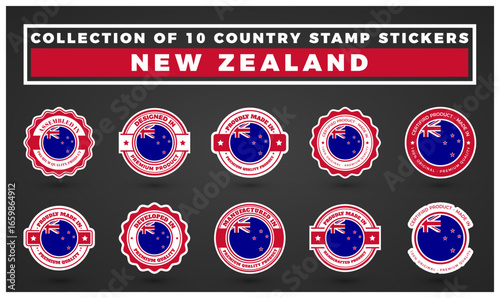 New Zealand Country Stamp Stickers. Collection of 10 Premium Quality Labels