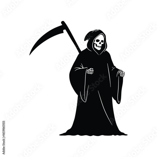 Grim reaper carrying scythe ready for halloween scary costume party night of the dead vector