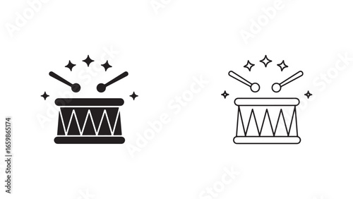 Drum set with drumsticks and sparkles