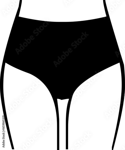 Stylized vector of female lower torso with high-waisted briefs, highlighting waist, hips, and thighs.