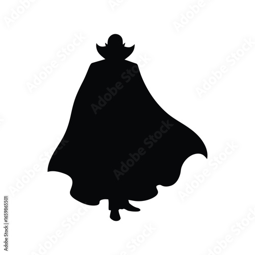 Silhouette of a vampire character with flowing cape and tall collar vector