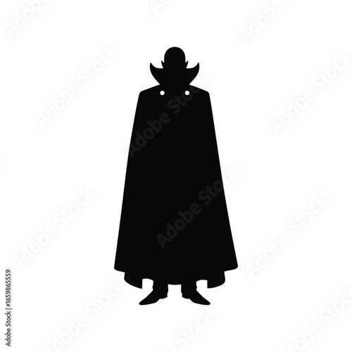 Mysterious silhouette of a caped figure with a regal crown vector