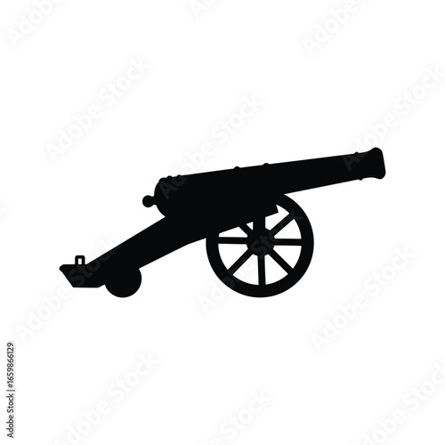 Silhouette of an old fashioned cannon with wheels on a vector