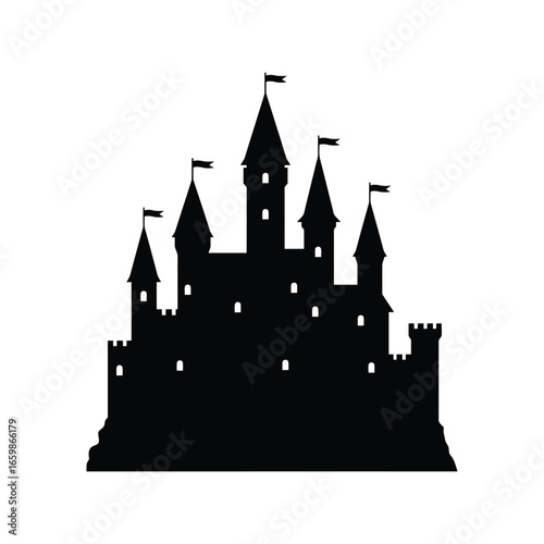 Majestic fairytale castle silhouette symbolizing royalty fantasy and enchantment vector
