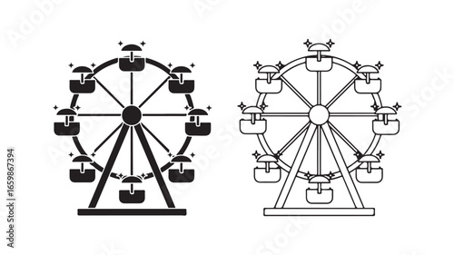 Ferris wheel outline and silhouette with transparent background