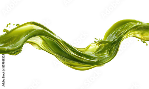 Green liquid in a dynamic, flowing wave against black background