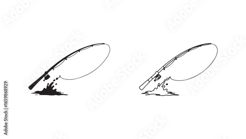 Fishing rod casting into water with transparent background