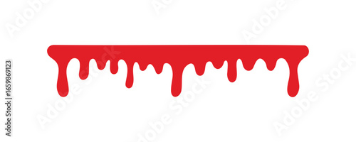 A modern vector illustration of a red flowing blood or paint splash on a white background. This simple, flat design is perfect for themes of Halloween, horror, and art