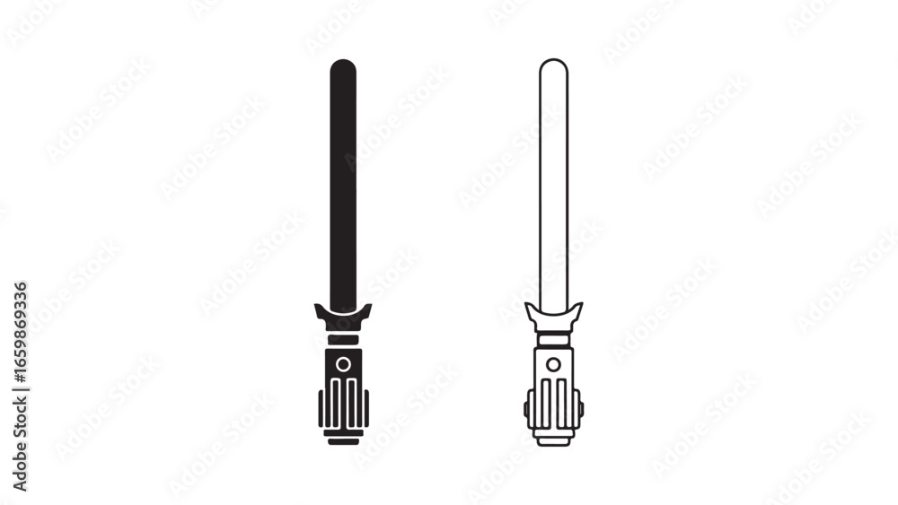 Naklejka premium Lightsaber icons black and white with transparent background
