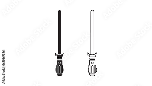 Lightsaber outline icons black and white with transparent background