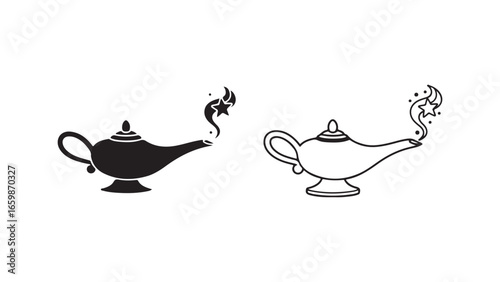 Magic lamp with smoke and stars with transparent background