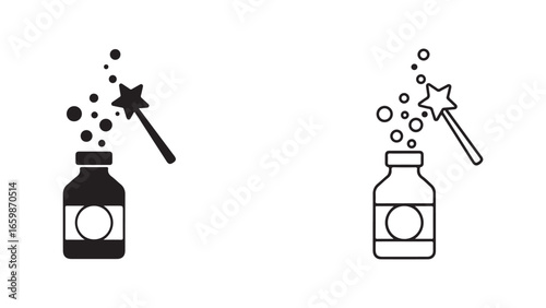 Magic potion bottle with wand and sparkles