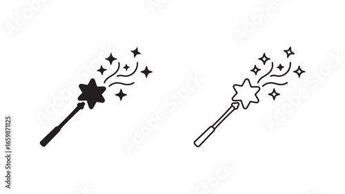 Magic wand with sparkling stars with transparent background