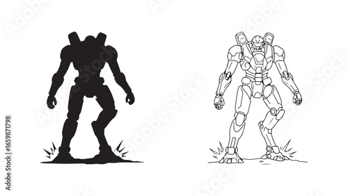 Robot character outline and silhouette design