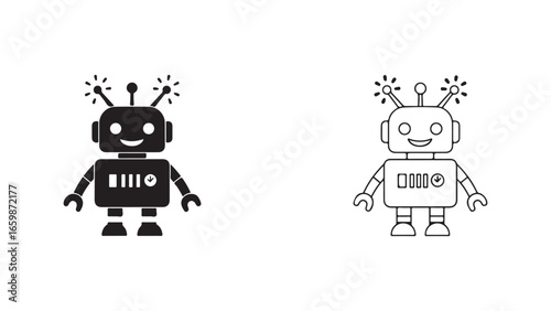Robot icon outline and filled style
