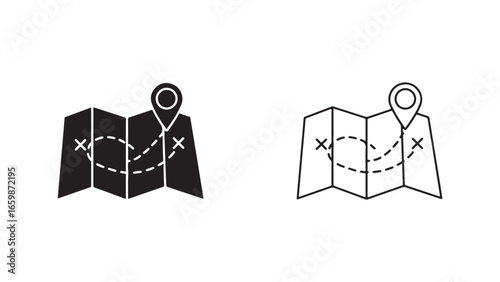 Map icon with route and location pin