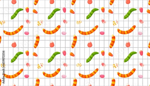 halloween seamless pattern with candy worm elements