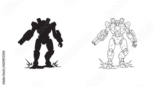 Robot suit outline sketch with transparent background