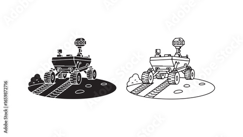 Mars rover exploration on alien terrain outline
