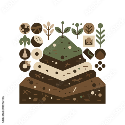compost layers diagram showing decomposition stages representing organic waste management and sustainable practices ideal for educational resources on soil health and composting