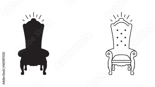 Royal throne icon outline and silhouette with transparent background