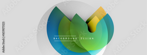 Abstract colorful layers create modern design. Gradient shapes overlap, forming dynamic visual element. Clean background enhances composition.