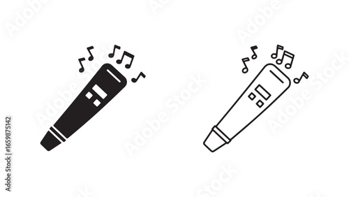 Microphone icon with music notes with transparent background