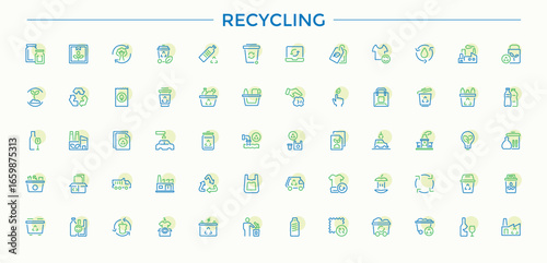 Recycling colorful linear icon collection. Contains related to bin, rubbish, recycle, junk and more. Minimal linear icons. Waste modern icon set. Editable vector stroke.