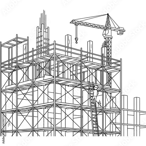 Construction Crane and Scaffolding Outline