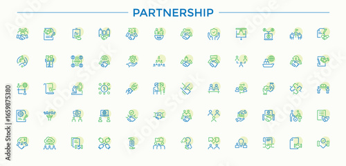 Partnership colorful linear icon set. Related to business, cooperation, relationship, collaboration and more. Thin line icons set. Business Relationship icon set. Vector illustration. Pixel perfect.