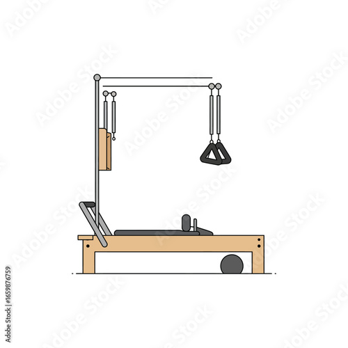 pilates equipment illustration classical reformer machine setup for core strengthening workouts in a studio ideal for fitness and health marketing materials
