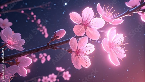 Futuristic cherry blossom glowing hologram